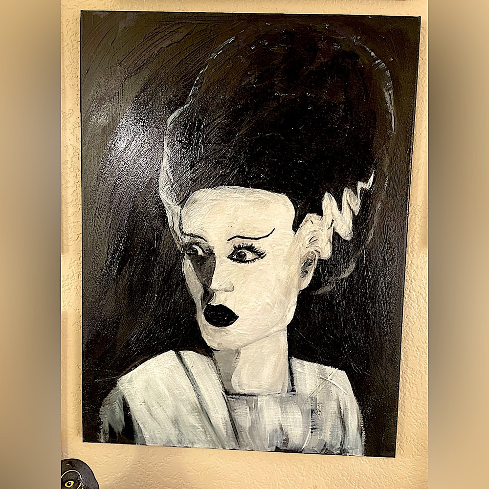 BRIDE OF FRANKENSTEIN 18x24 acrylic painting. By Jose